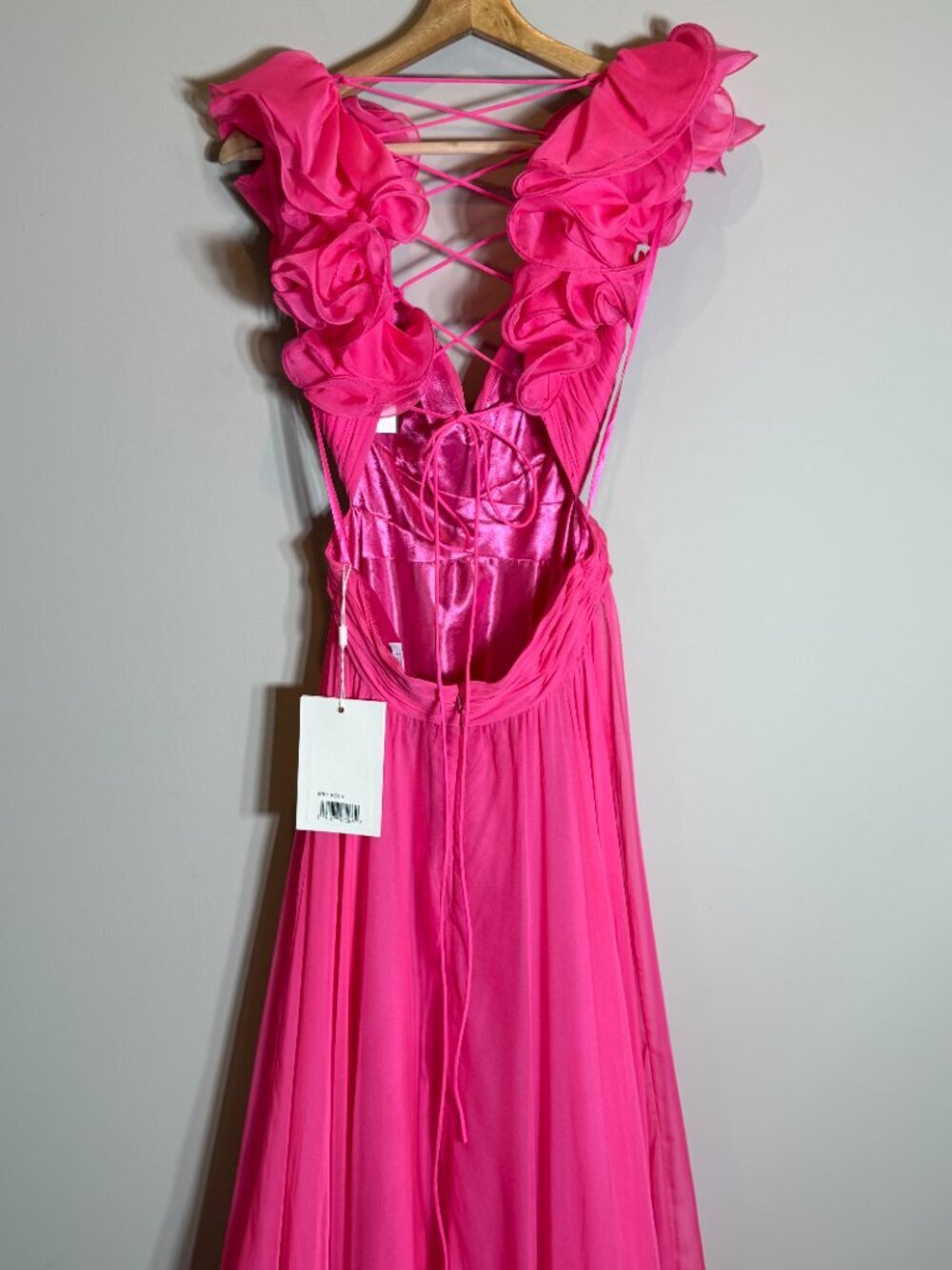 Mac Duggal Ruffle Tiered Cut-Out Chiffon Gown Womens 4 Hot Pink Formal 67911 NWT - Picture 11 of 16